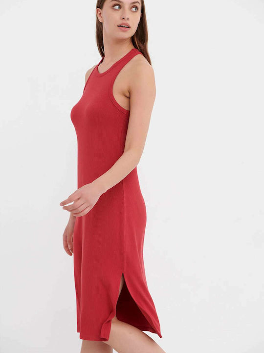 Summer Midi Dress with Slit Earth Red