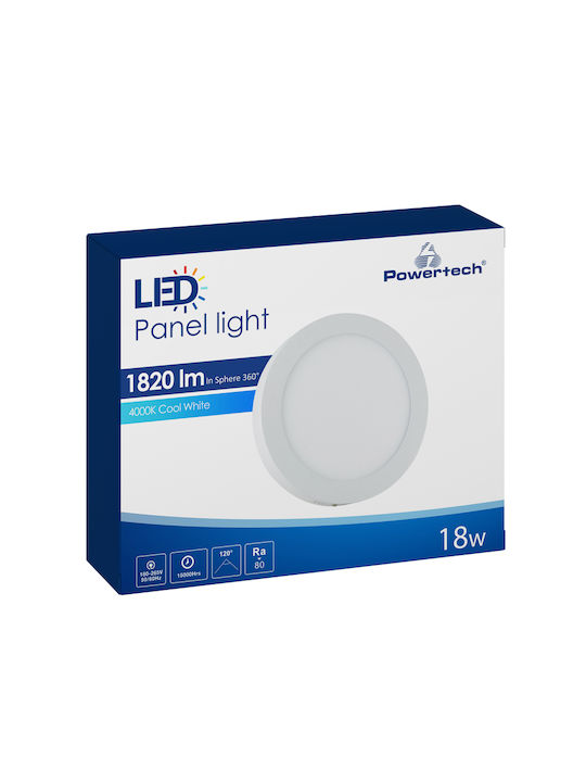 Powertech Rotund În aer liber Panou LED Putere 18W cu Alb Natural Lumini 22.5x22.5cm.