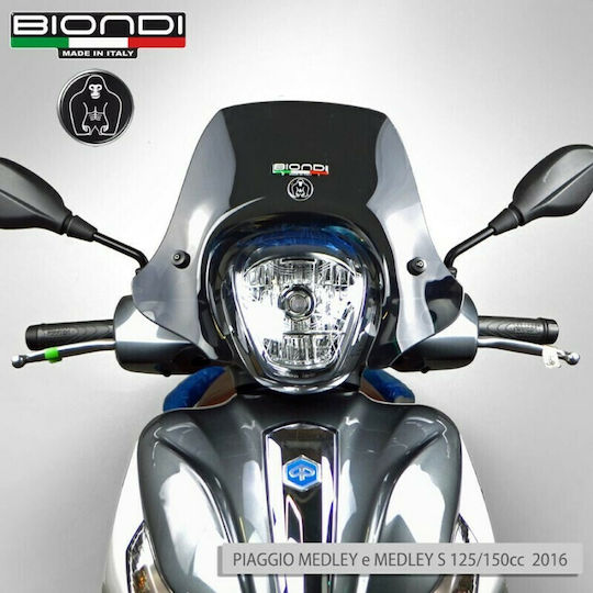 Biondi Motorcycle Windshield & Windscreen Tinted Visor for Piaggio Medley 125 / Medley 150 Smoke Grey Dark 34x41εκ. 2016-2018 8061280