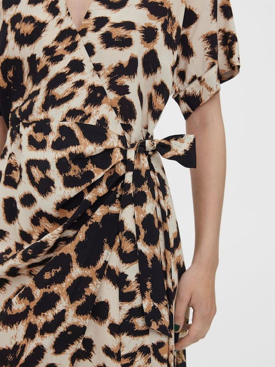 Summer Midi Dress Wrap Beige/black