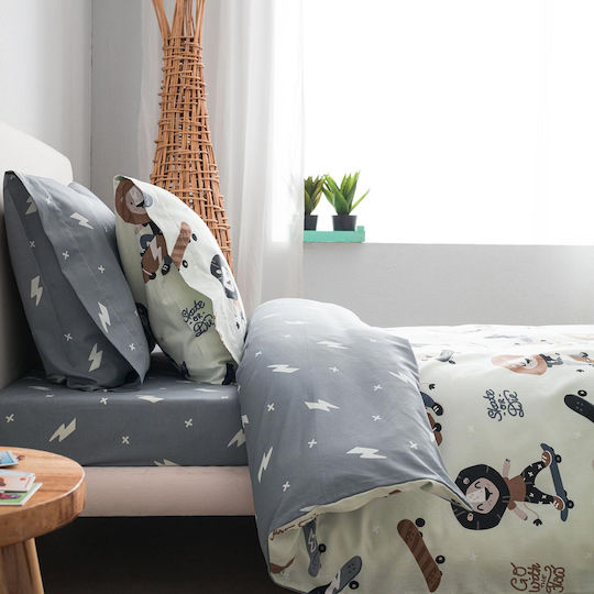 Vesta Home Σετ Σεντόνια Μονά Βαμβακερά Lion Γκρι 170x260cm 3τμχ