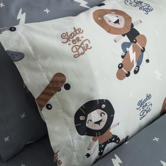 Vesta Home Σετ Σεντόνια Μονά Βαμβακερά Lion Γκρι 170x260cm 3τμχ