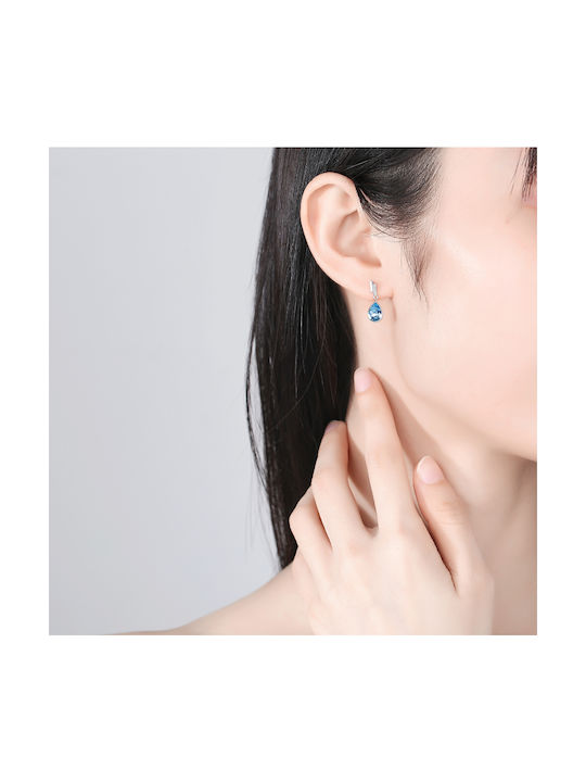 Earrings with Blue Zircon Stone Silver 925