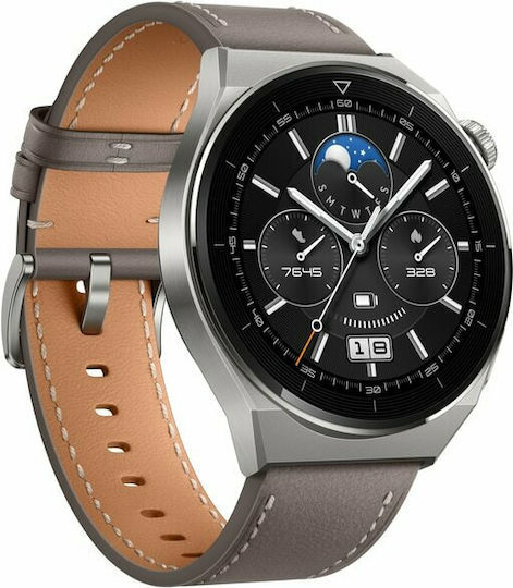 Huawei Watch GT 3 Pro Titanium 46mm Waterproof with Heart Rate Monitor (Gray Leather)