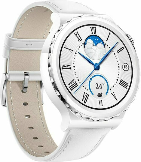 Huawei Watch GT 3 Pro Ceramic 43mm Waterproof with Heart Rate Monitor (Leather White)