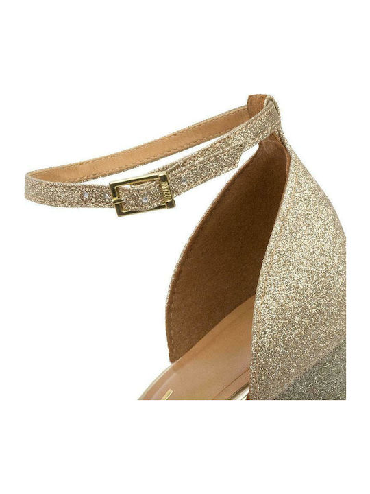 Leder Sandalen mit Strass Gold