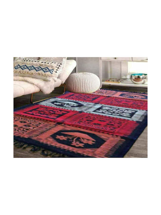 Σχέδιο B Rug Rectangular Summer Cotton with Fringes Red