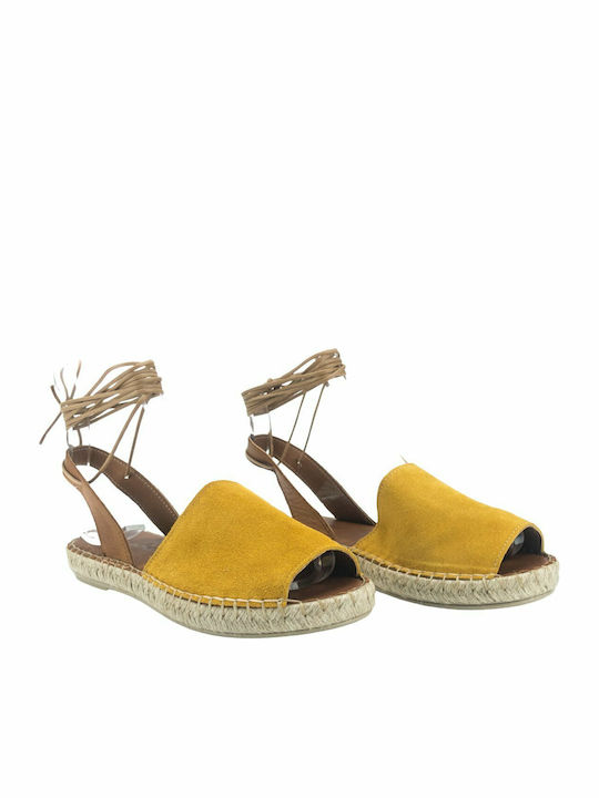 Leder Flache Sandalen für Damen in Gelb Farbe