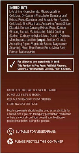 Natures Aid Active Man with Arginine Korean Ginseng and Maca Supplement for Fertility 60 Tablets