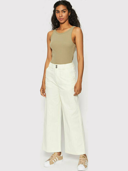 Women's High-waisted Fabric Trousers in Regular Fit Beige