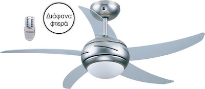 Primo PRCF-80282 Ventilator de Tavan 110cm cu Lumină și Telecomandă Argint