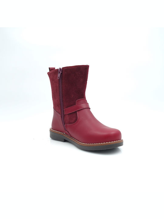 Arties Kids Leather Boots with Zipper Burgundy