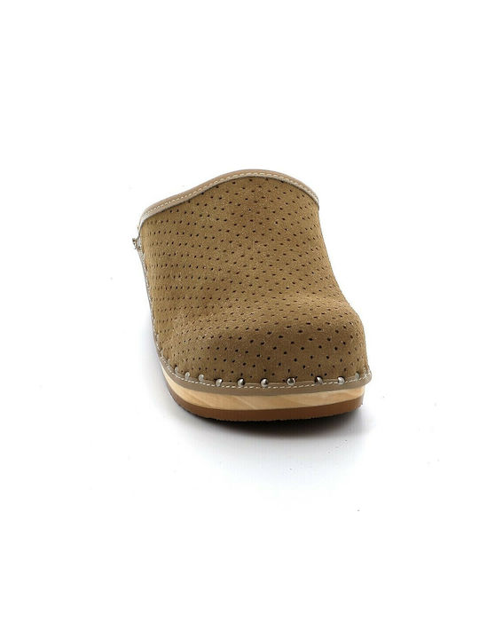Berkemann Toeffler Women's Leather Anatomic Clogs Beige