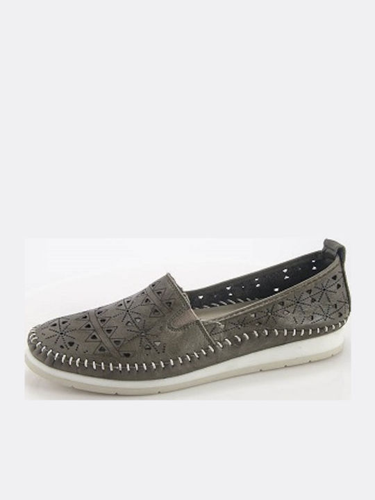 Leather Women's Moccasins in Khaki Color