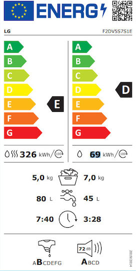 LG Πλυντήριο-Στεγνωτήριο Ρούχων 7kg/5kg Ατμού 1200 Στροφές με Wi-Fi