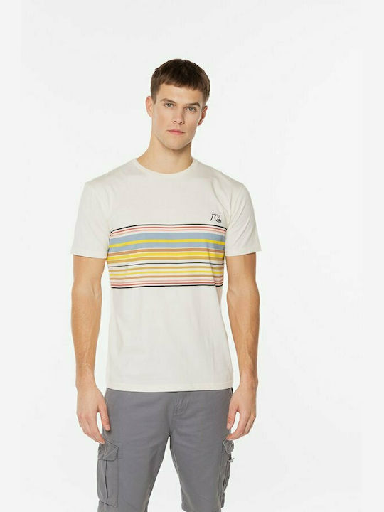 Quiksilver Rythmic Ανδρικό T-shirt Λευκό με Ρίγες