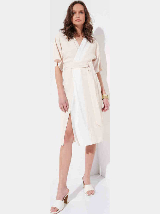 Sommer Midi Damenkleid Wickel Beiges