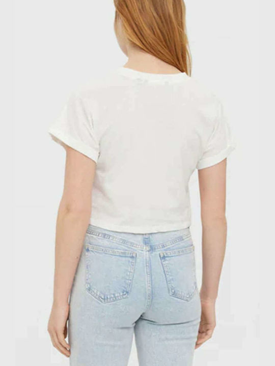 Vero Moda Women's Summer Crop Top Cotton Short Sleeve White