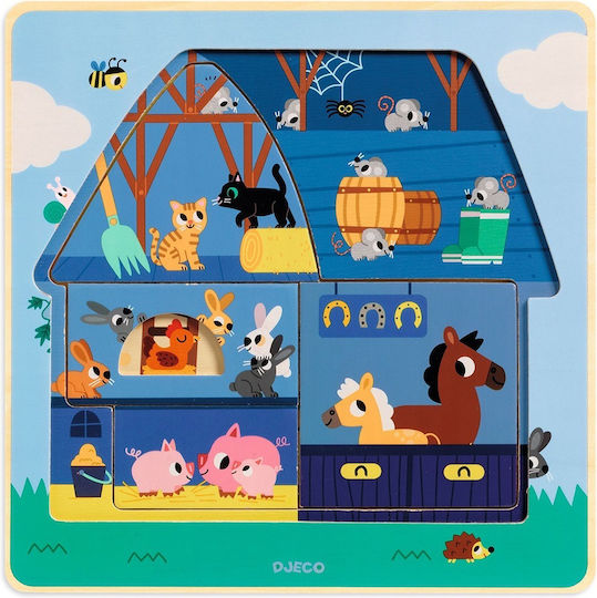 Ξύλινο Παιδικό Puzzle Σφηνώματα Chez Moo για 2+ Ετών 12pcs Djeco