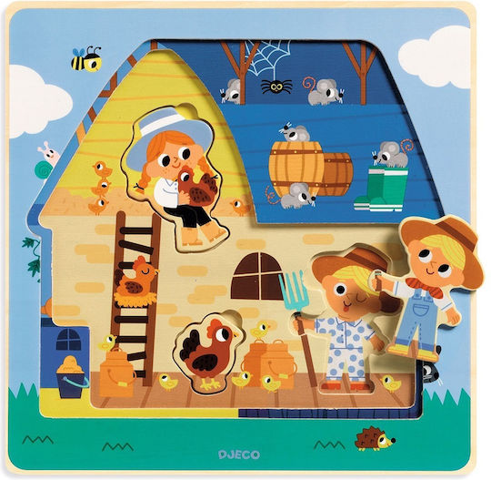 Ξύλινο Παιδικό Puzzle Σφηνώματα Chez Moo για 2+ Ετών 12pcs Djeco
