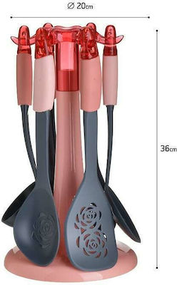 Click Silicone Cooking Utensil Set with Base Pink 6pcs