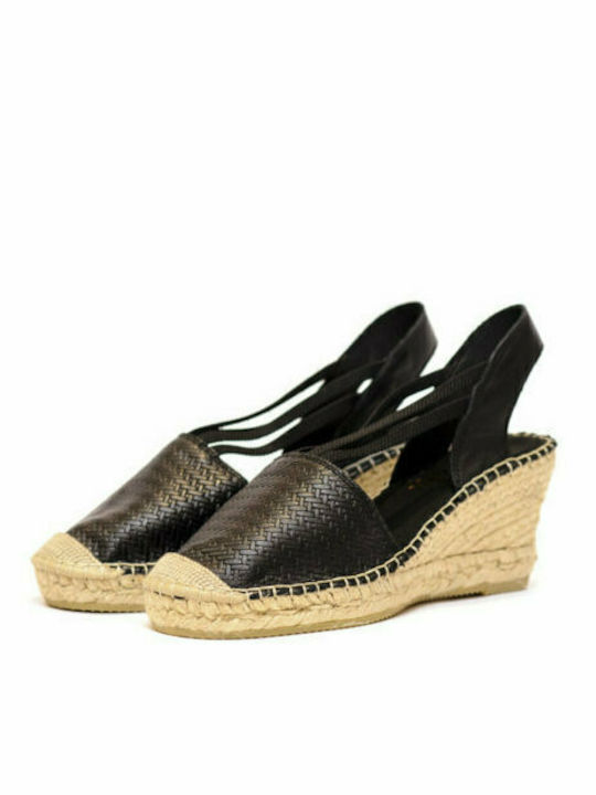 Vidorreta Women's Leather Platform Espadrilles Total Black