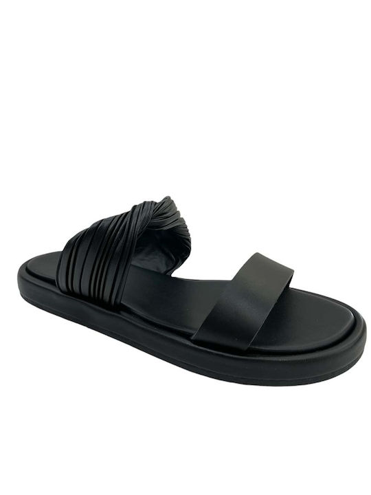 Utopia Sandals Leather Women's Flat Sandals in Black Color