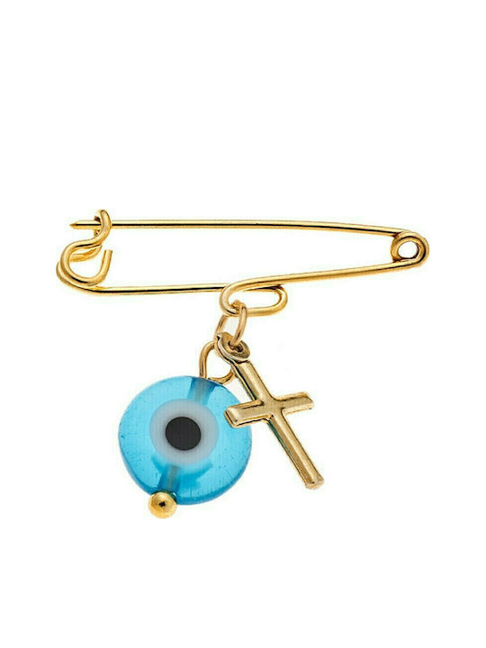 Senza Child Safety Pin made of Gold Plated Silver with Cross for Boy