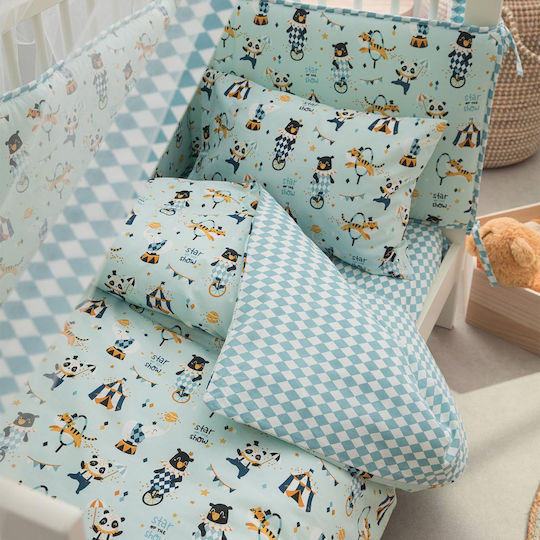 Vesta Home Baby Duvet Cover Set With Pillowcase Circus Turquoise 120x160cm