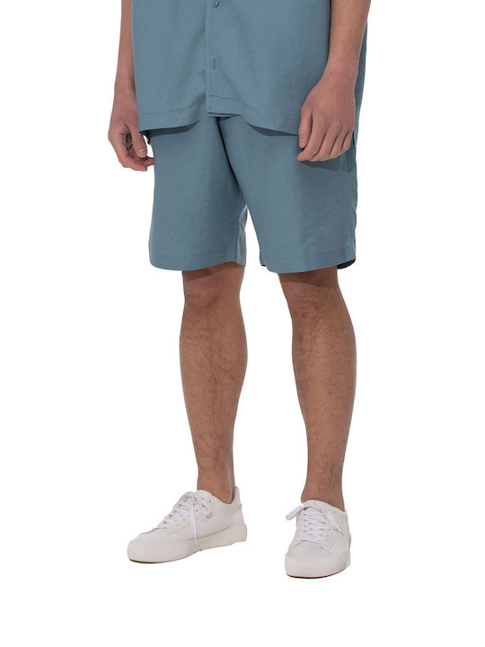 NÉ EN AOÛT Linen blend shorts with tuck in Light Blue - Λινό Ανοιχτό Μπλε Σορτσάκι