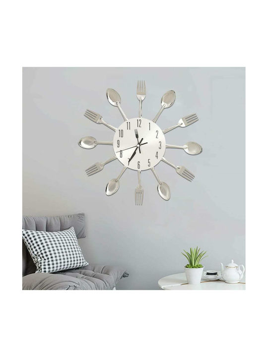 vidaXL Spoon & Fork Ceas de Perete Metalic Argint Ø31cm