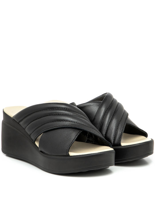 Adam's Shoes Women's Leather Platform Wedge Sandals Black