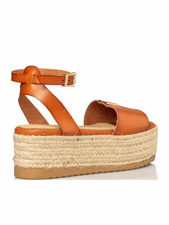 Women's Flat Sandals with Strap Flatforms in Tabac Brown Color