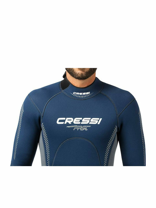 CressiSub Fast All-in-One Jumpsuit Wetsuit Double-Lined with Zip Blue / Grey 3mm