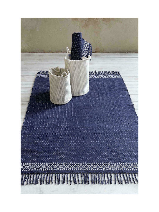 Nima River Rug Rectangular Summer Cotton with Fringes Blue