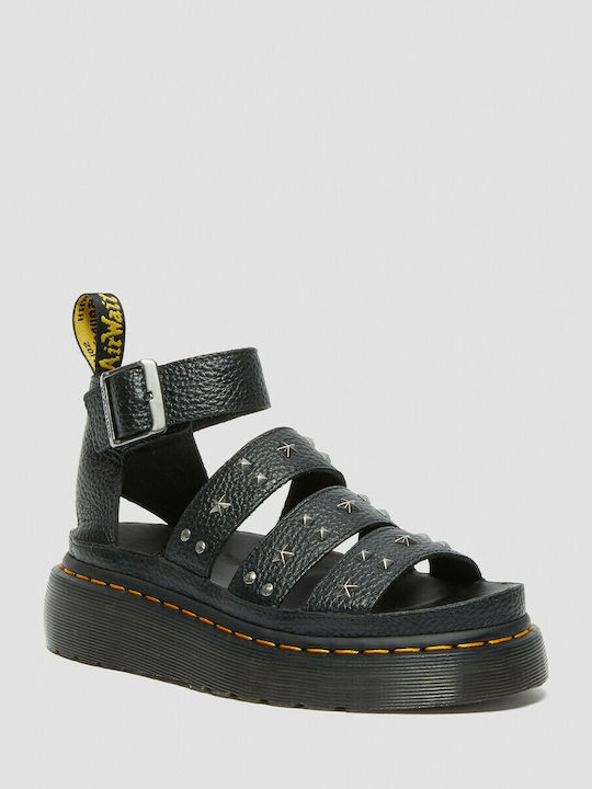 Clarissa II Quad Δερμάτινα Γυναικεία Σανδάλια Flatforms Μαύρα