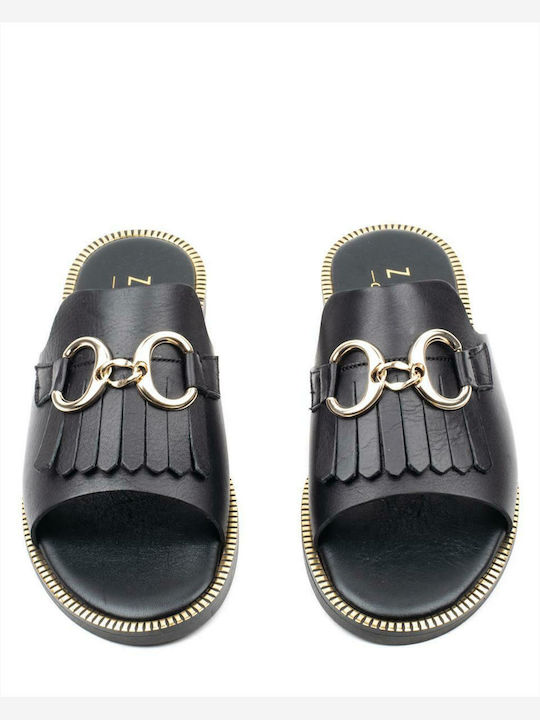 Venus Leather Women's Flat Sandals in Black Color