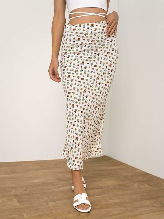 Midi Φούστα Floral Λευκή