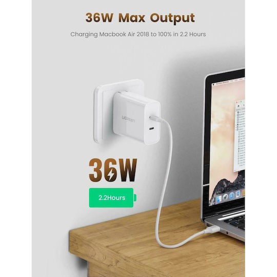 Ugreen Ladegerät ohne Kabel mit 2 USB-C Anschlüsse 36W Schnellaufladung 4.0 Weißs (CD199)