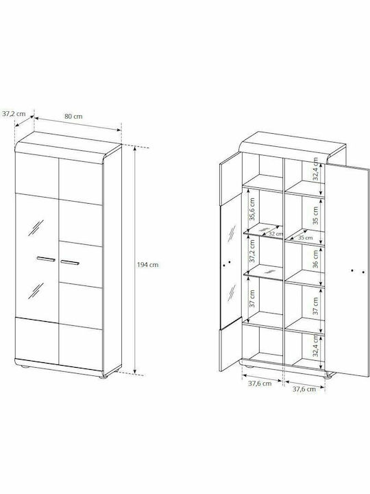 Living Room TV Unit with Showcase & Lighting Beige L218xW54xH194cm