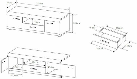 Living Room TV Unit Beige with Showcase and Lighting L218xW54xH194cm