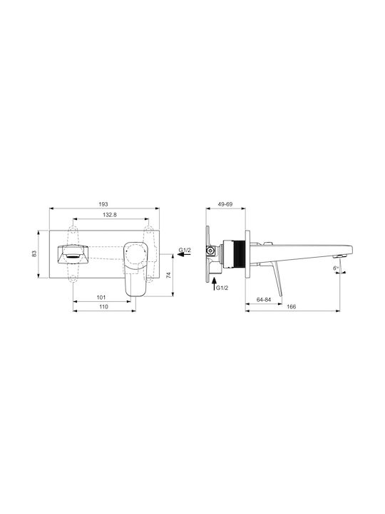 Ideal Standard Ceraplan Built-In Mixer & Spout Set for Bathroom Sink with 1 Exit Chrome