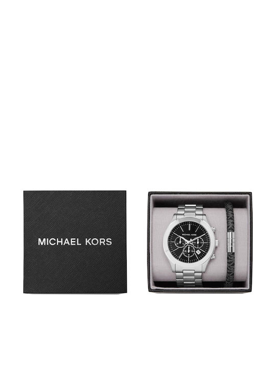Michael Kors Runway Ceas Bărbați 44mm Cronograf Baterie Cu Brățară Argintie Din Oțel Inoxidabil