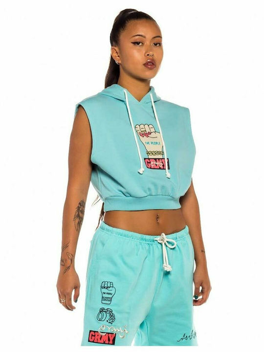 Dreamer Girl Cropped Women's Sweatshirt Hooded Turquoise