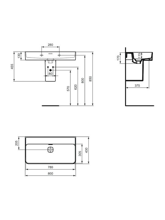 Ideal Standard Strada II An der Wand montiert Wandhängendes Waschbecken Porzellan 80x43x13cm Weiß