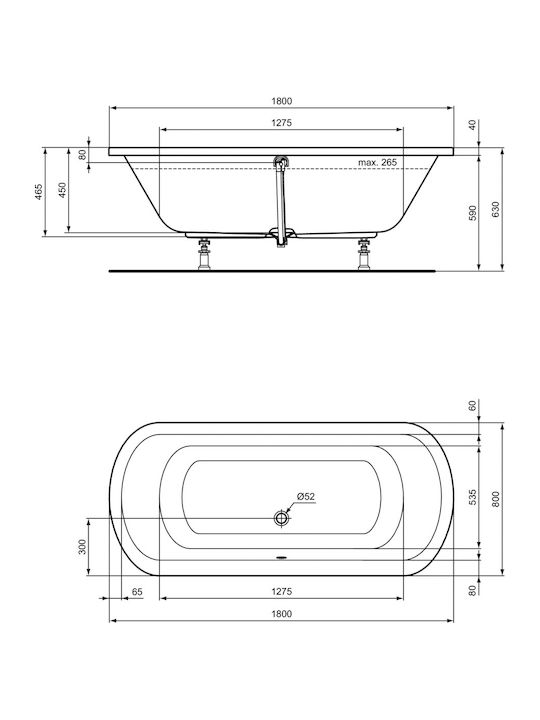 Ideal Standard Hotline Acrylic Bathtub 180x80cm
