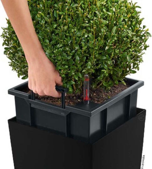 Lechuza Cubico Premium Αυτοποτιζόμενη Γλάστρα Πλαστική Charcoal Metallic 39.5x39.5x75.5εκ.