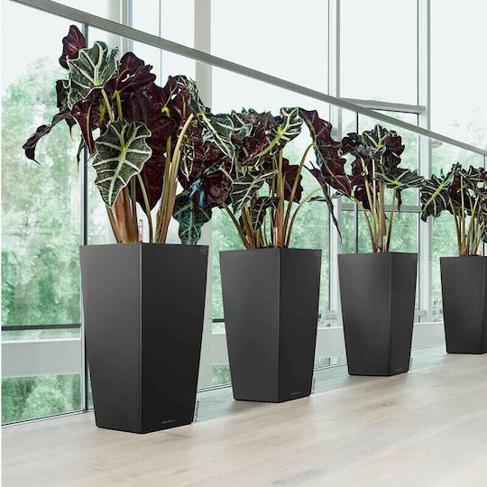Lechuza Cubico Premium Αυτοποτιζόμενη Γλάστρα Πλαστική Charcoal Metallic 39.5x39.5x75.5εκ.