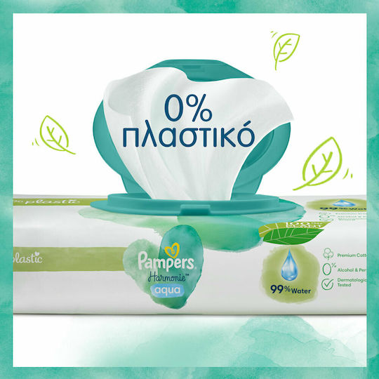 Pampers Harmonie Aqua Babytücher mit 99% Wasser, ohne Duftstoffe, Alkohol & Parabene 15x48Stk