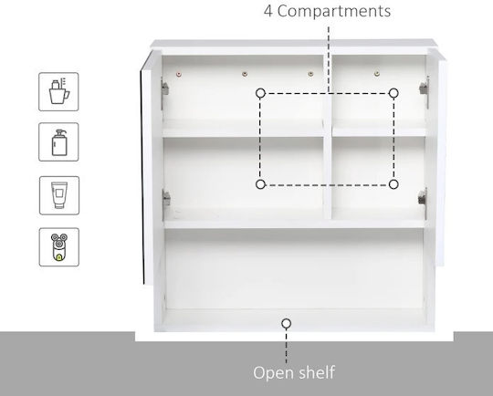 Kleankin 834-369 Square Bathroom Mirror made of MDF with Shelf & Cabinet 54x55cm White